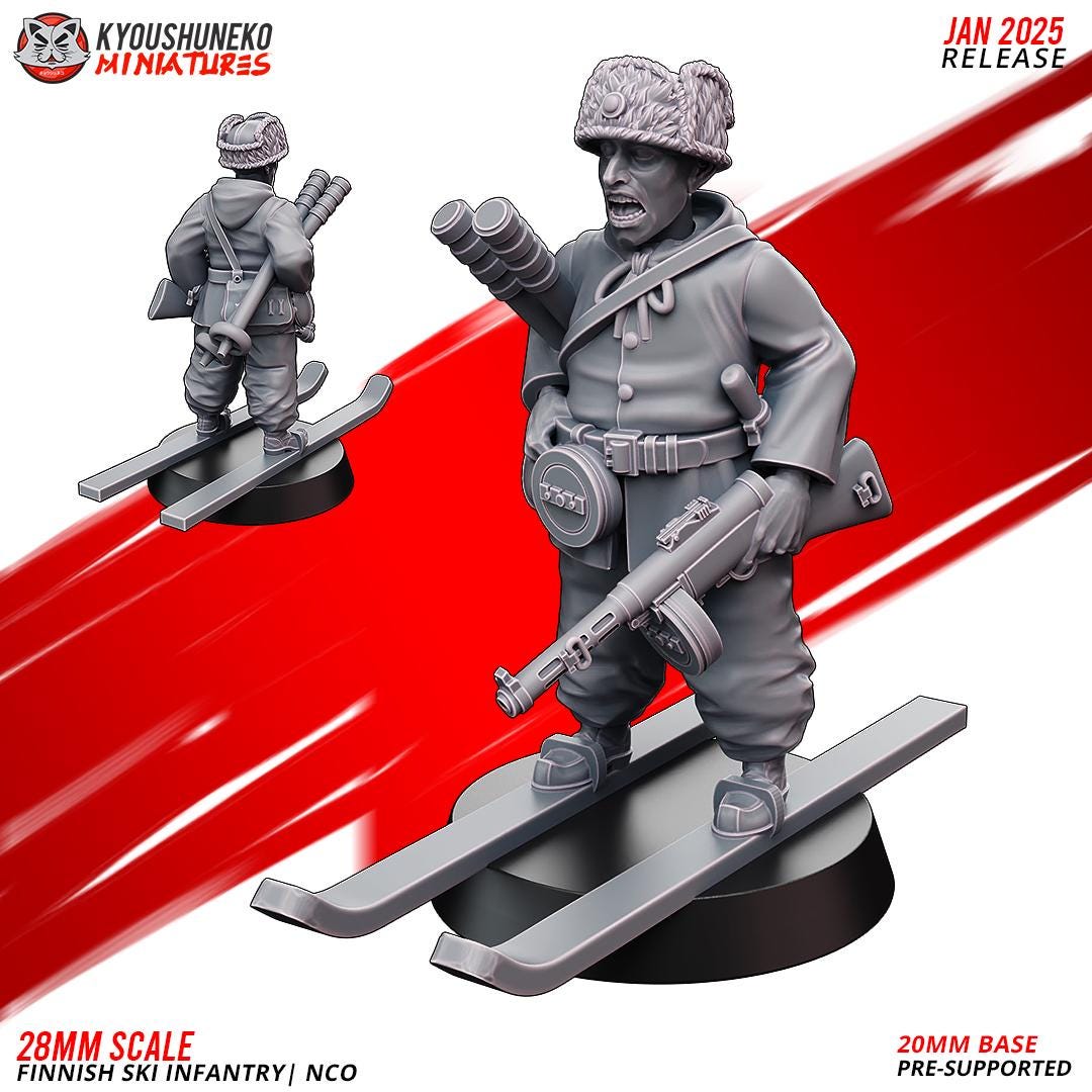 WWII Finnish Ski NCO with SMG Various Scales Historical Wargaming