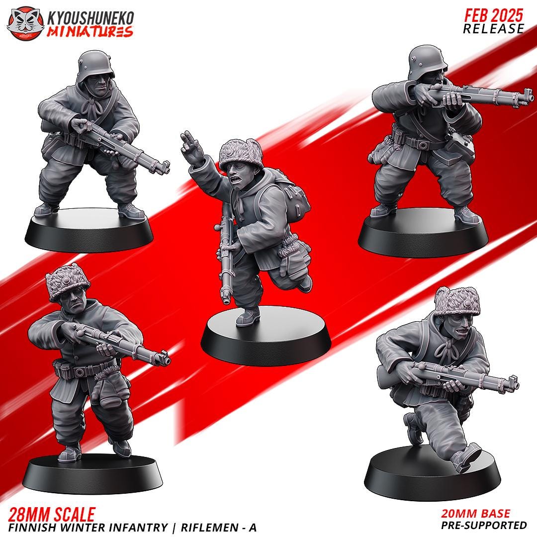 WWII Finnish Winter Infantry Squad A (5 models) Various Scales Historical Wargaming (US tariffs are pre-paid by us)
