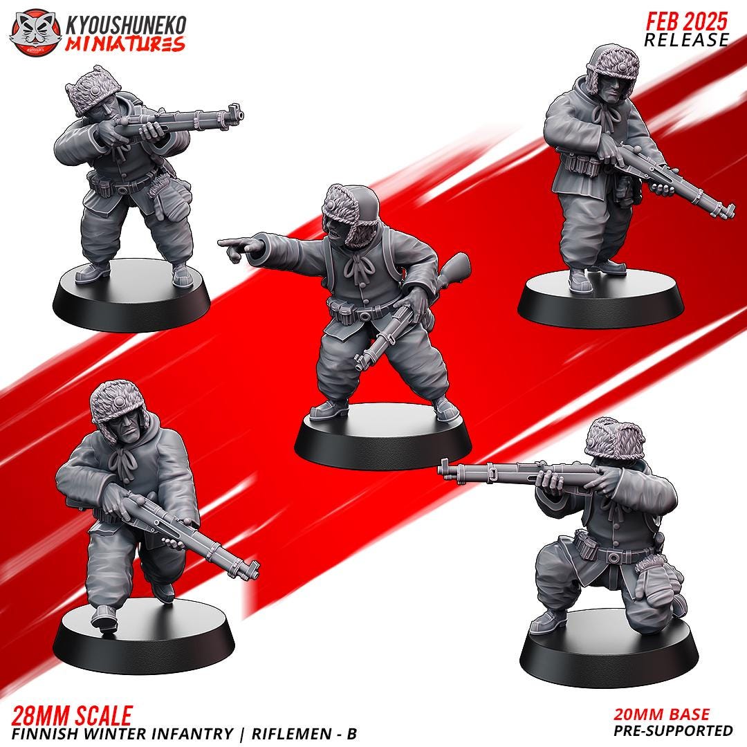 WWII Finnish Winter Infantry Squad B (5 models) Various Scales Historical Wargaming (US tariffs are pre-paid by us)