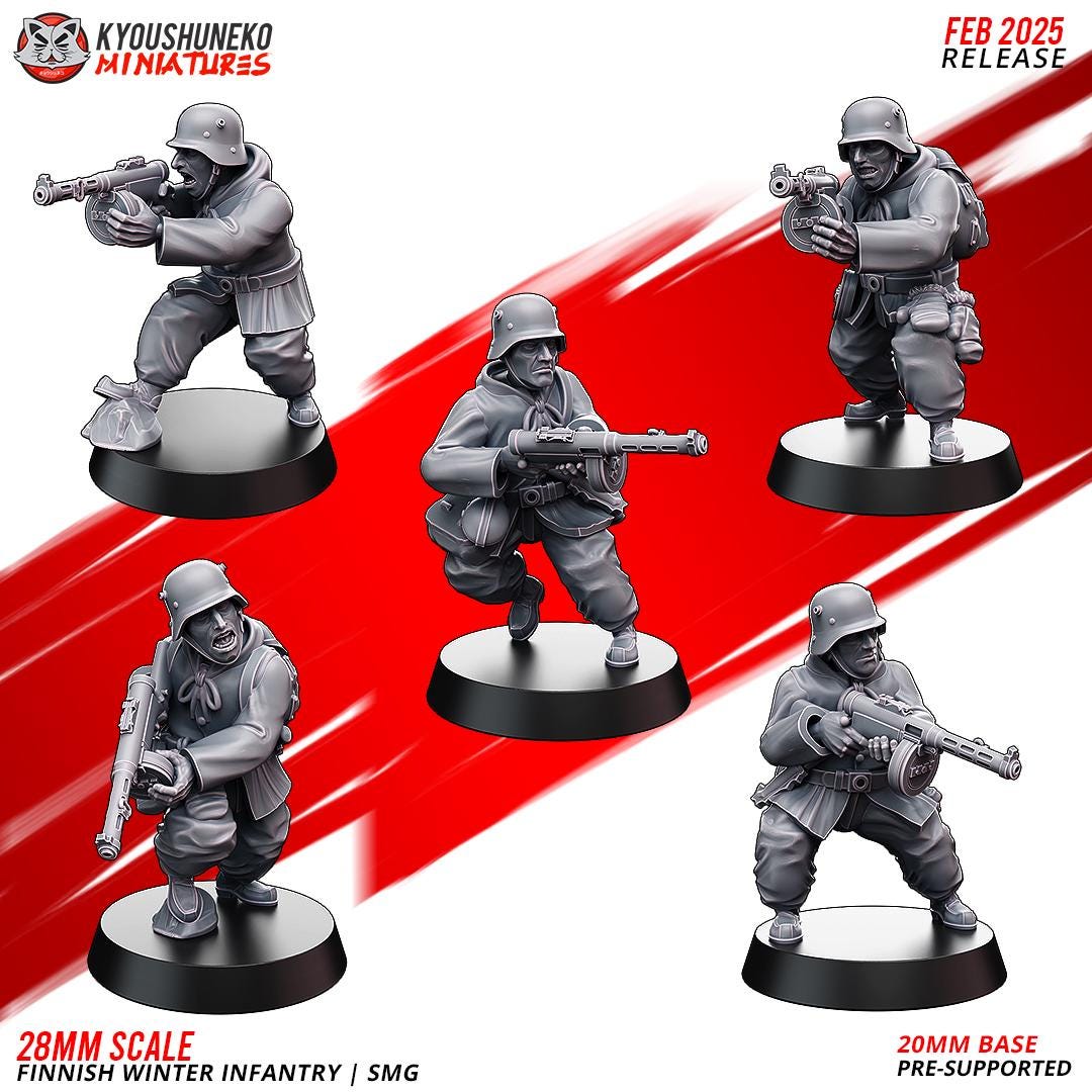 WWII Finnish Winter Infantry Squad with SMGs (5 models) Various Scales Historical Wargaming