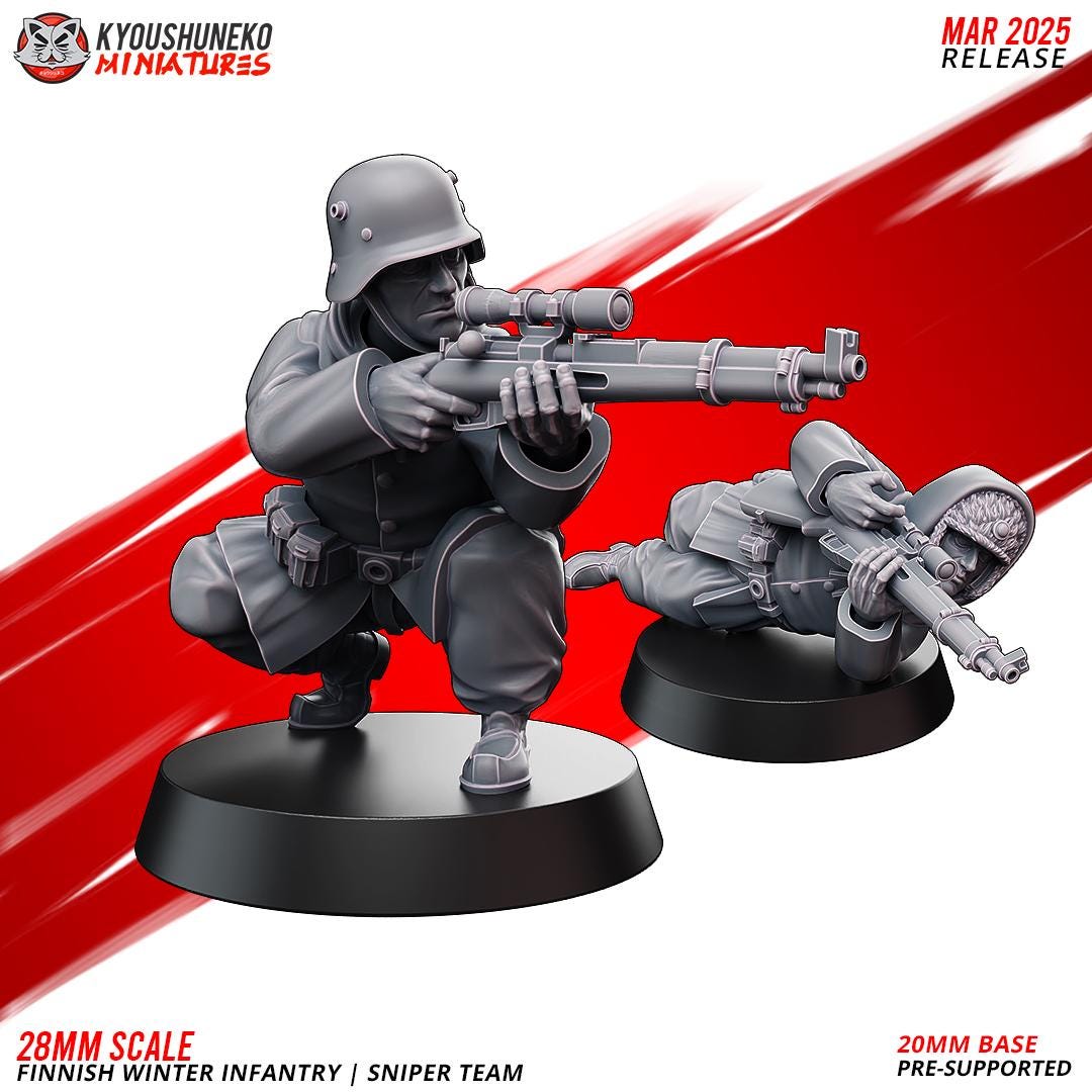 WWII Finnish Winter Sniper Team (2 models) Various Scales Historical Wargaming (US tariffs are pre-paid by us)