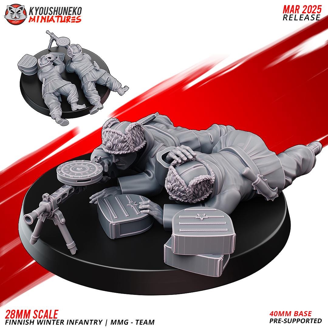 WWII Finnish Winter MMG Team (2 models) Various Scales Historical Wargaming