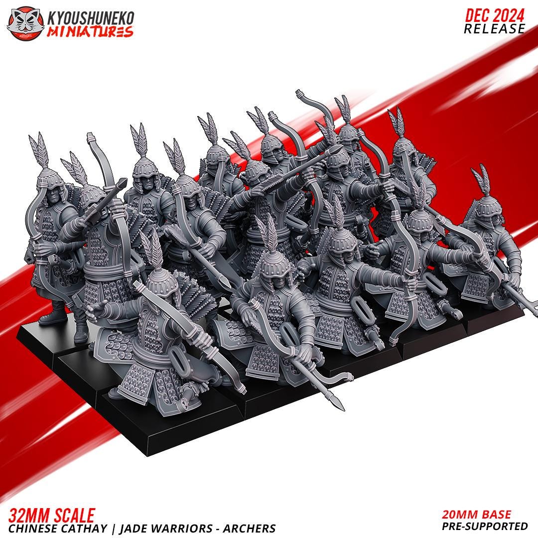 Ancient Chinese Cathay Jade Warriors Archer Unit (10 models) Various Scales Historical Wargaming