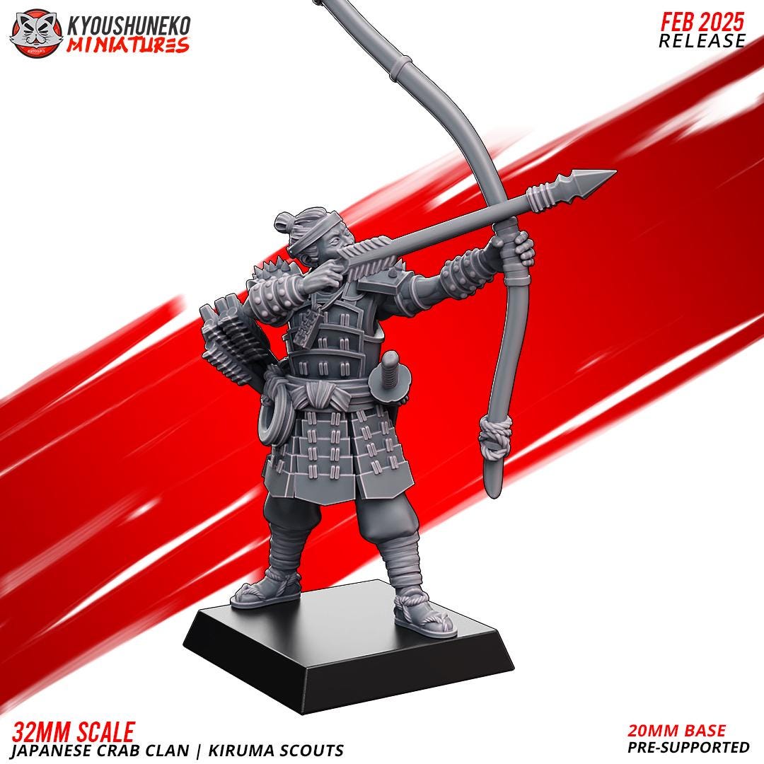 Medieval Japanese Crab Clan Kiruma Scouts Archers Unit (10 models) Various Scales Historical Wargaming (US tariffs are pre-paid by us)