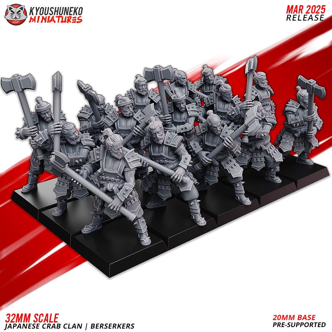 Ancient Japanese Crab Clan Berserkers Unit (10 models) Various Scales Historical Wargaming