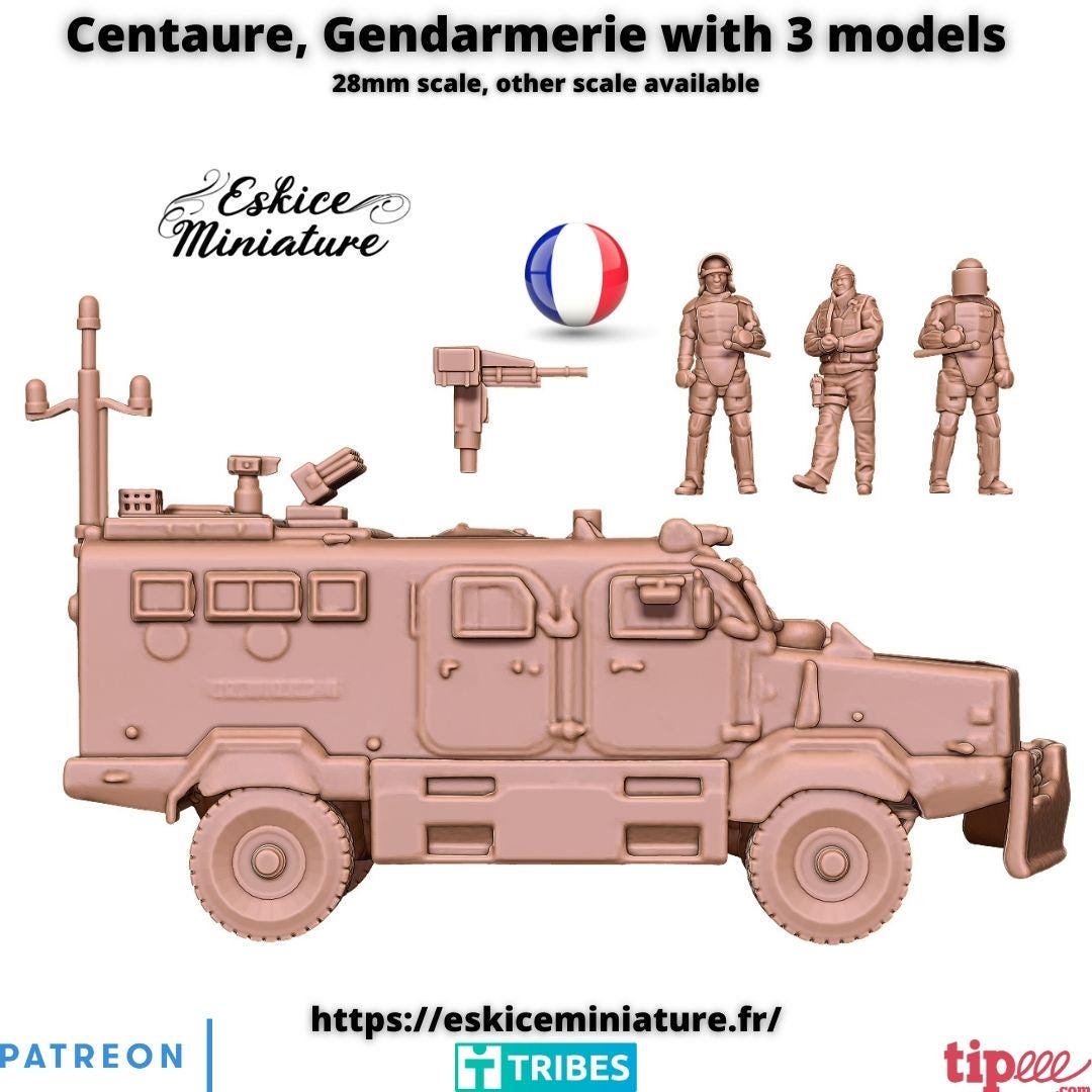 Modern Warfare French Gendarmerie Centaure Armoured Vehicle with Crew Various Scales Historical Wargaming (US tariffs are pre-paid by us)