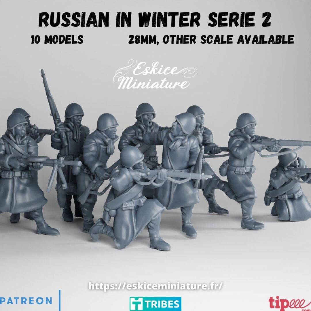 WWII Soviet Winter Infantry Squad 2 (10 models) Various Scales Historical Wargaming (US tariffs are pre-paid by us)