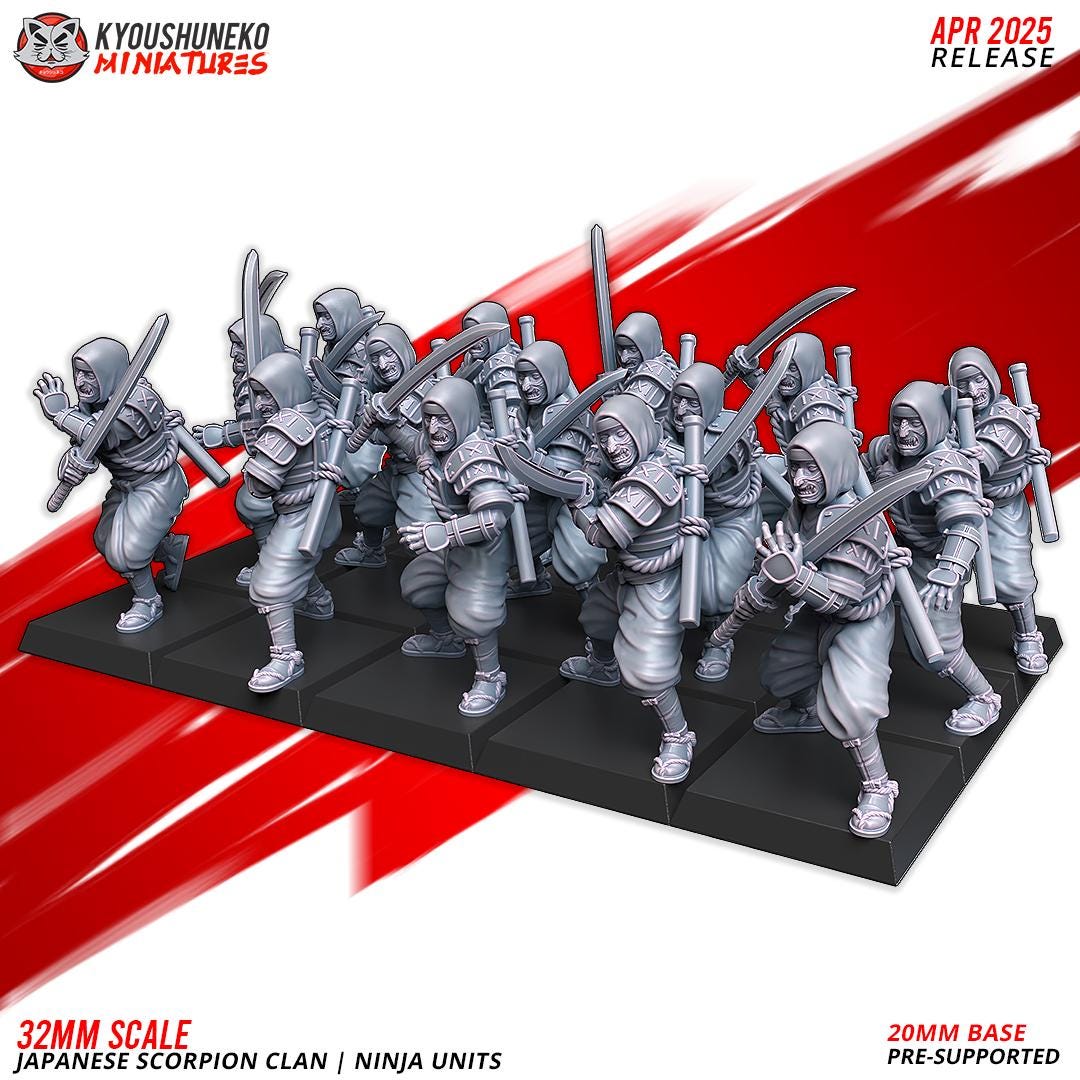 Ancient Japanese Scorpion Clan Ninja Unit (10 models) Various Scales Historical Wargaming (US tariffs are pre-paid by us)