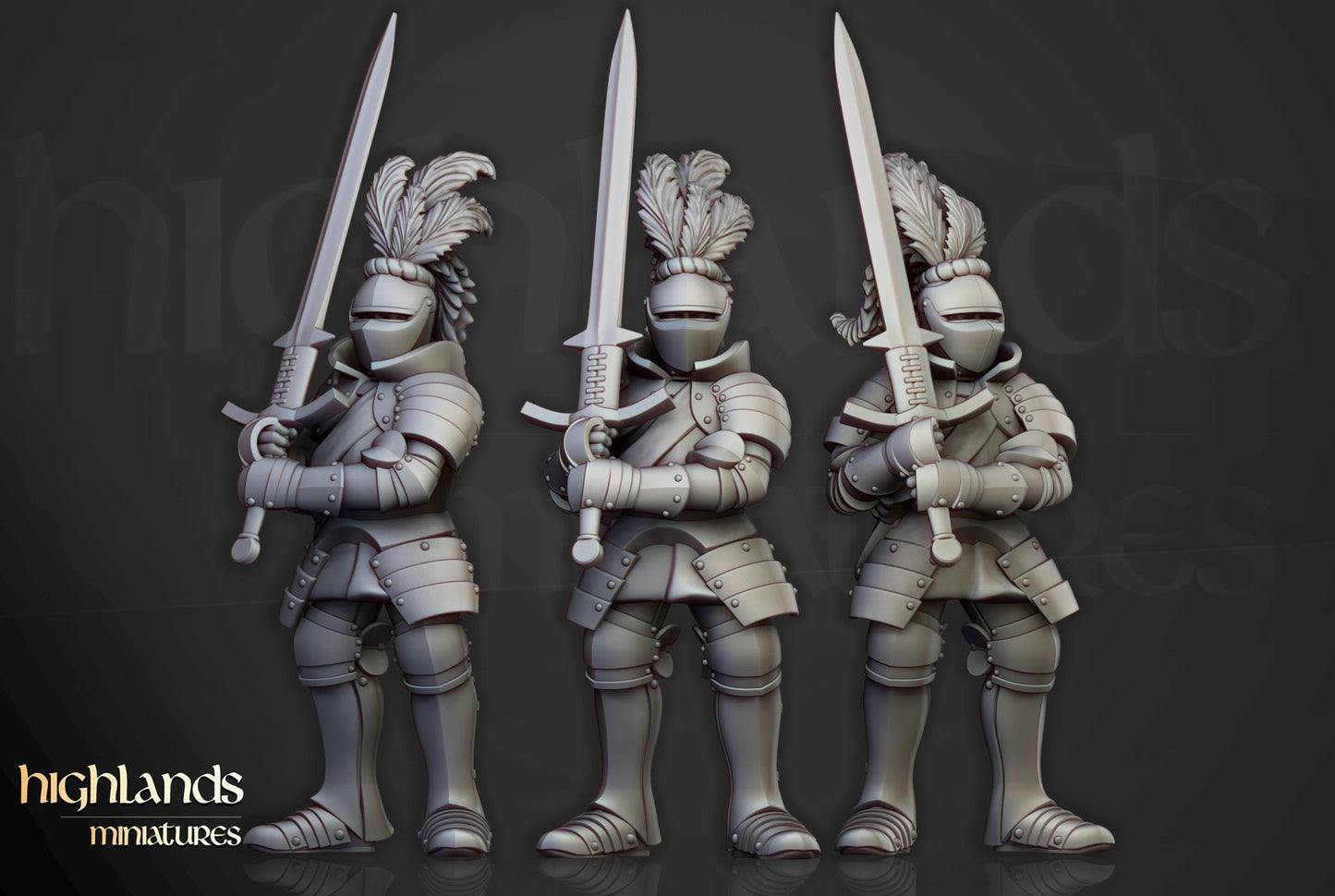 Sunland Knights on Foot with Command Group 10 multipart models Highland Miniatures Various Scales (US tariffs are pre-paid by us)