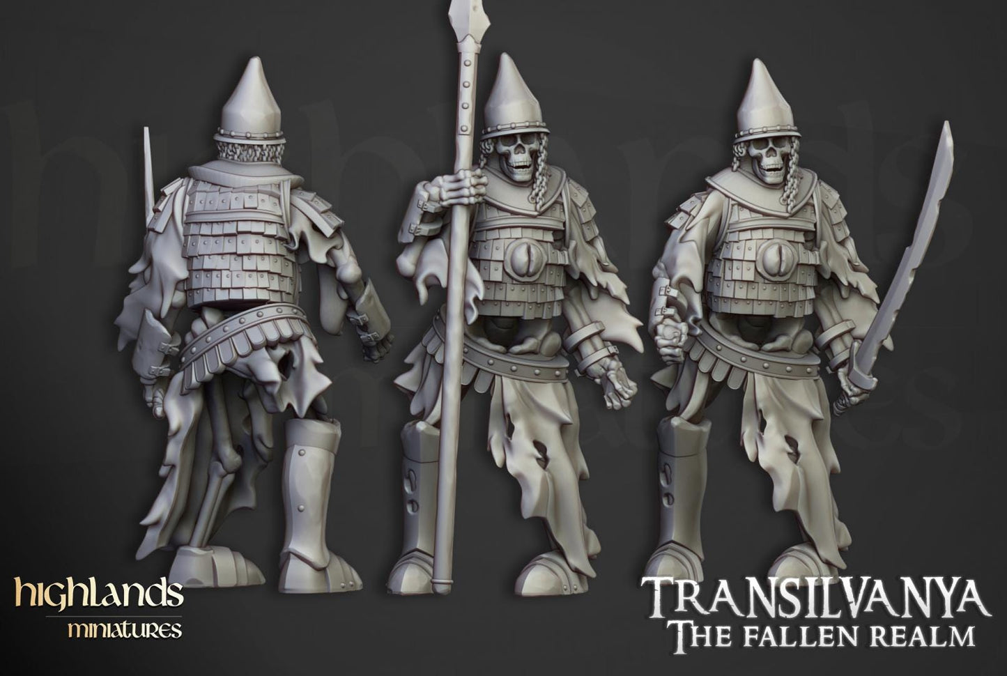 Skeleton Boyar Guards with Command Group 10 models Highland Miniatures Transilvanya Undead Various Scales (US tariffs are pre-paid by us)