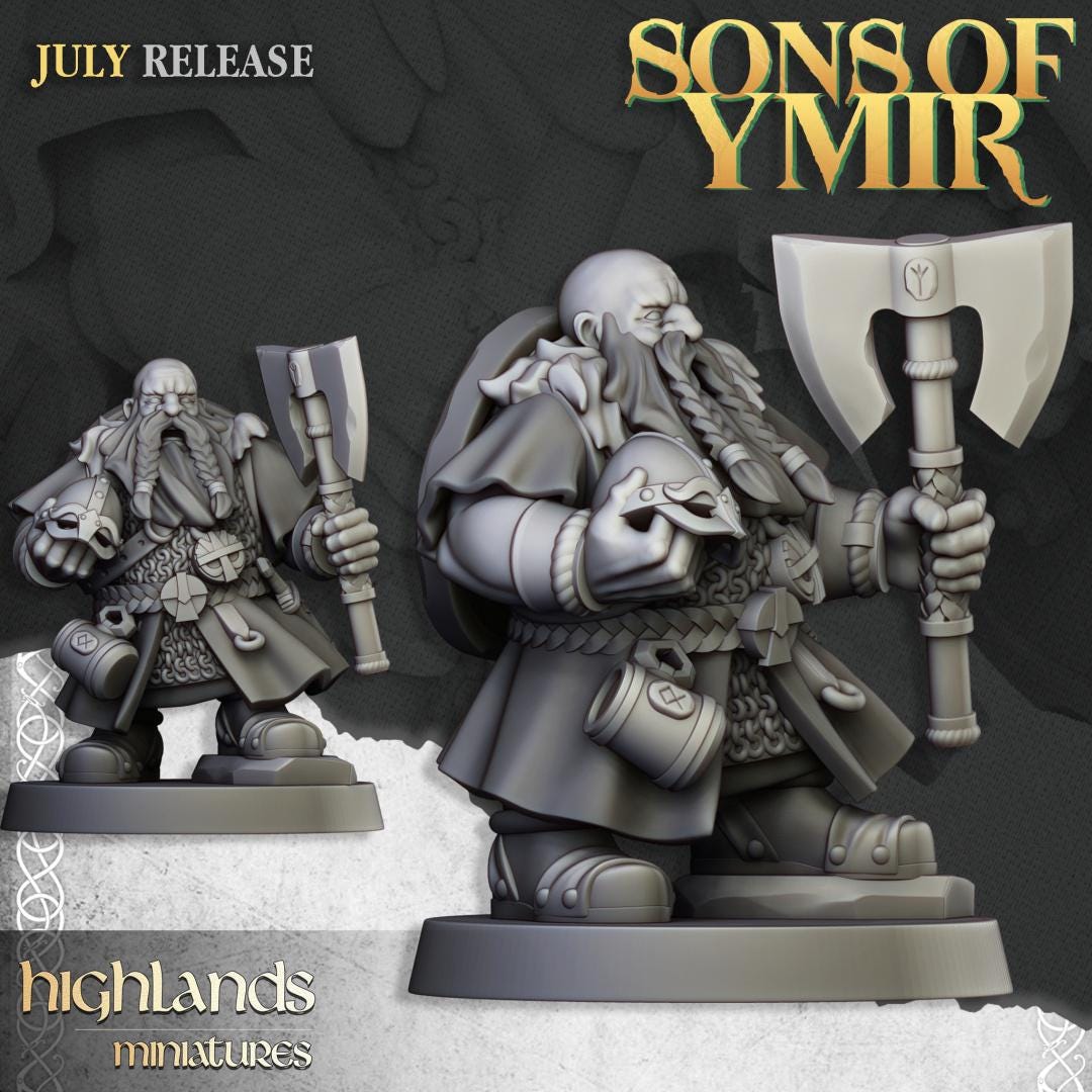 Dwarf Warriors with Command Group 10 multipart models Highland Miniatures Various Scales (US tariffs are pre-paid by us)