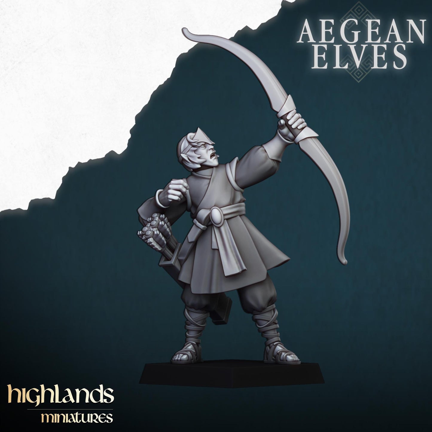 Aegean Elves Archers with Command Group 10 models Highland Miniatures Various Scales (US tariffs are pre-paid by us)