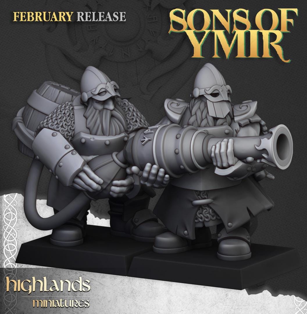 Dwarf Firespitters with Command Group 10 models Highland Miniatures Various Scales (US tariffs are pre-paid by us)