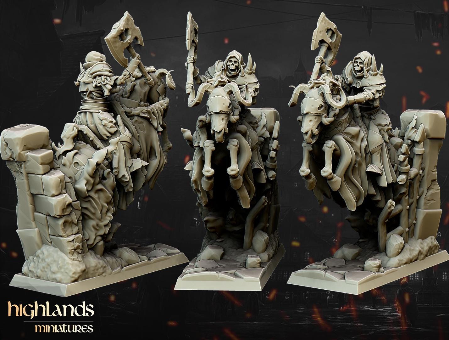 Dark Knights with Command Group 10 models Highland Miniatures Transilvanya Undead Cavalry various scales (US tariffs are pre-paid by us)