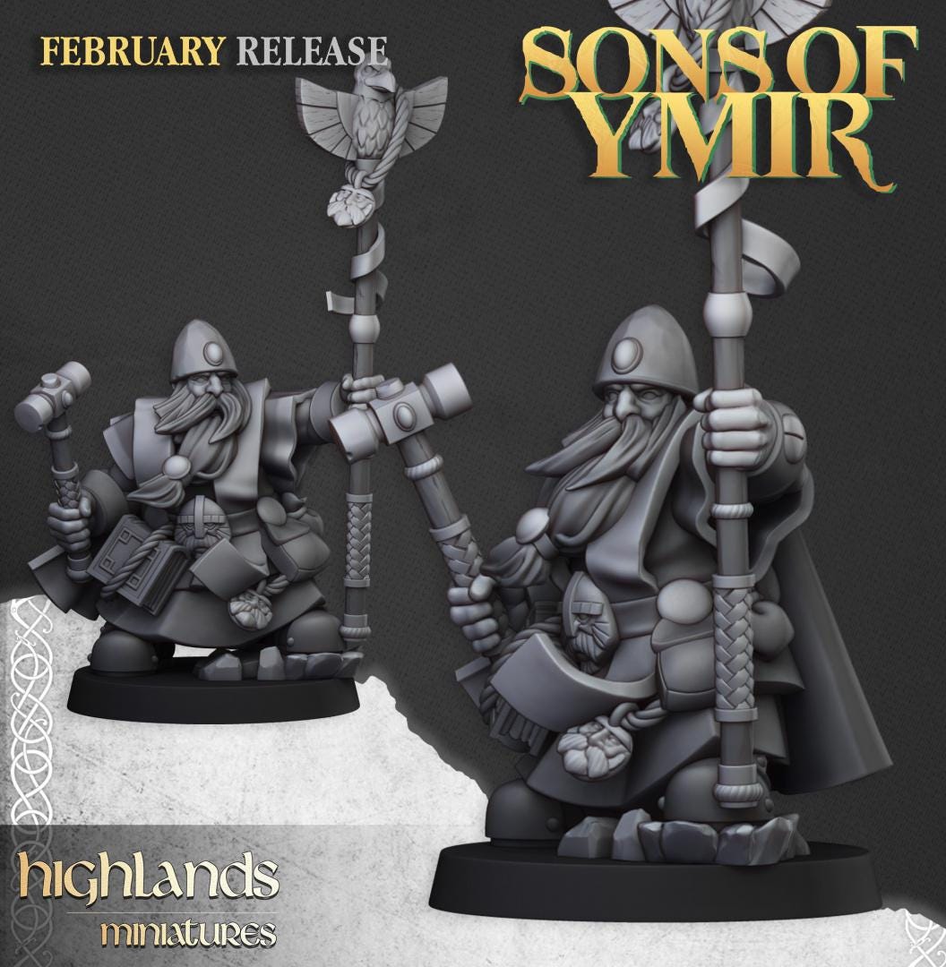 Dwarf Rune Priests 2 models Highland Miniatures Hero Various Scales (US tariffs are pre-paid by us)