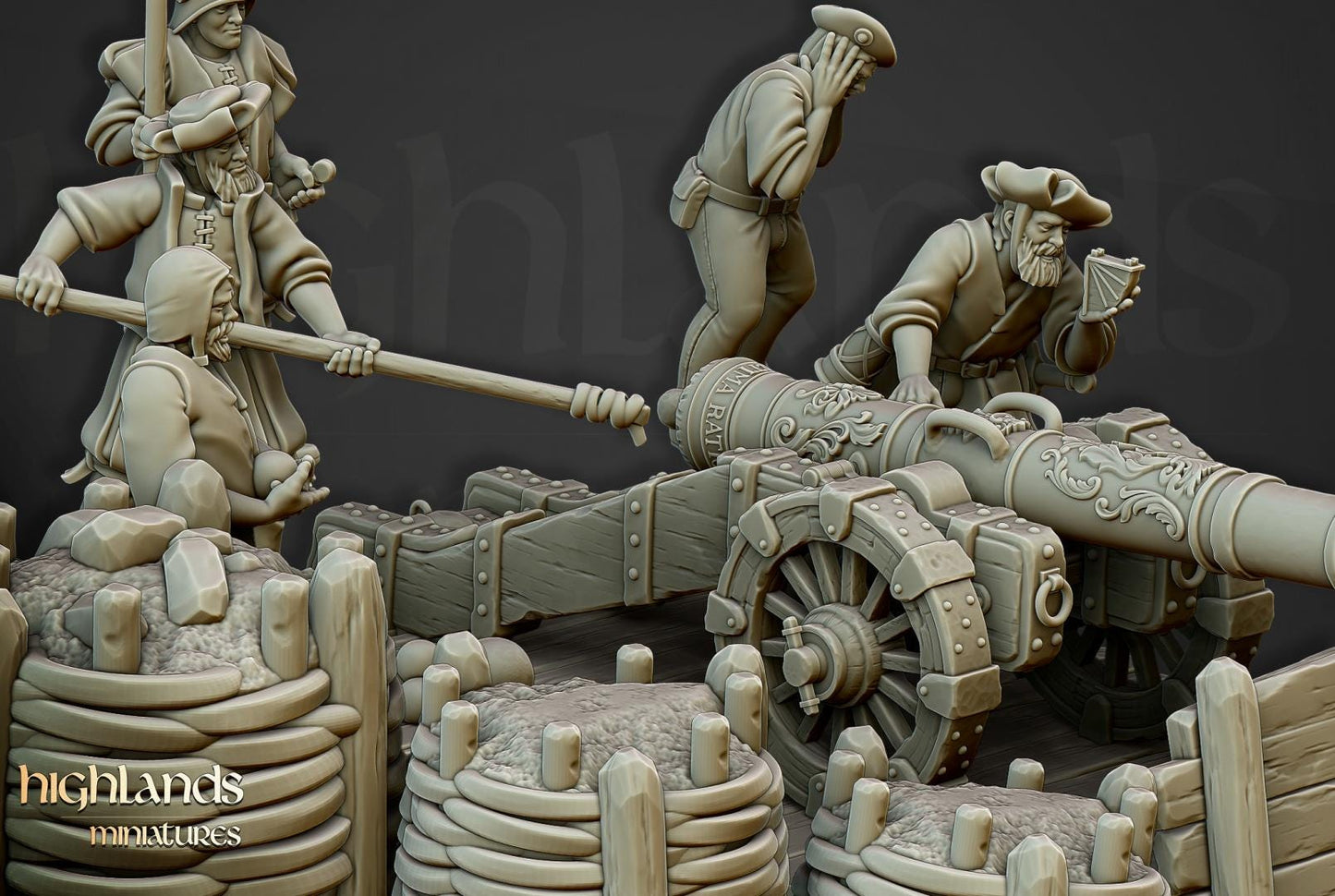 Sunland Artillery Battery with Crew, Cannon, Mortar, Volley Gun Highland Miniatures Various Scales
