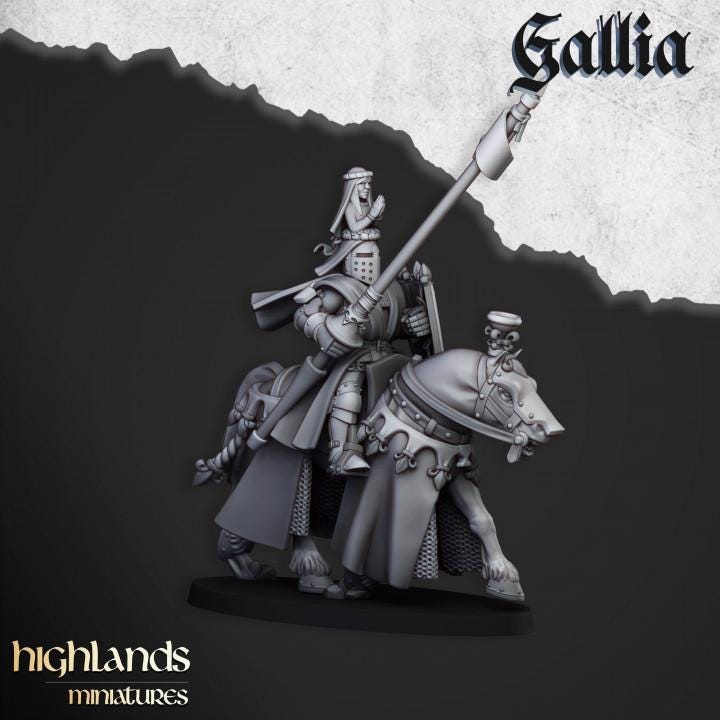 Royal Knights of Gallia with Command Group 10 models Highland Miniatures Cavalry Various Scales (US tariffs are pre-paid by us)