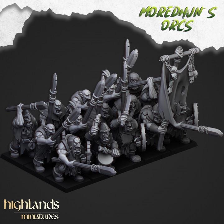 Orc Warriors with Spears and Command 10 models Highland Miniatures Various Scales (US tariffs are pre-paid by us)
