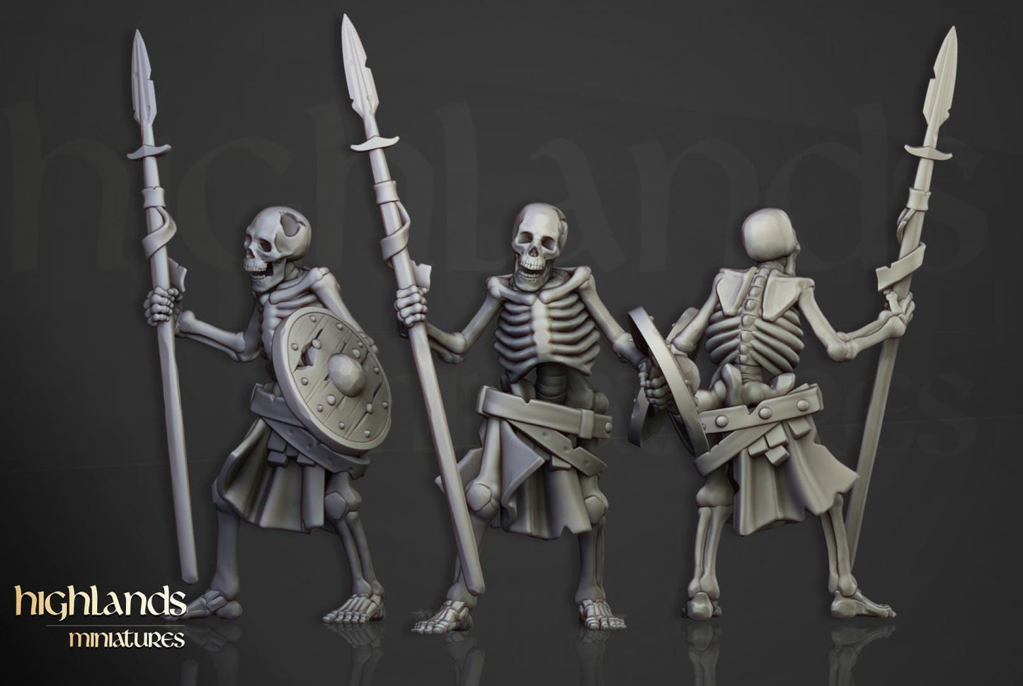 Skeleton Warriors with Spears and Command Group 10 models Highland Miniatures Transilvanya Undead Various Scales