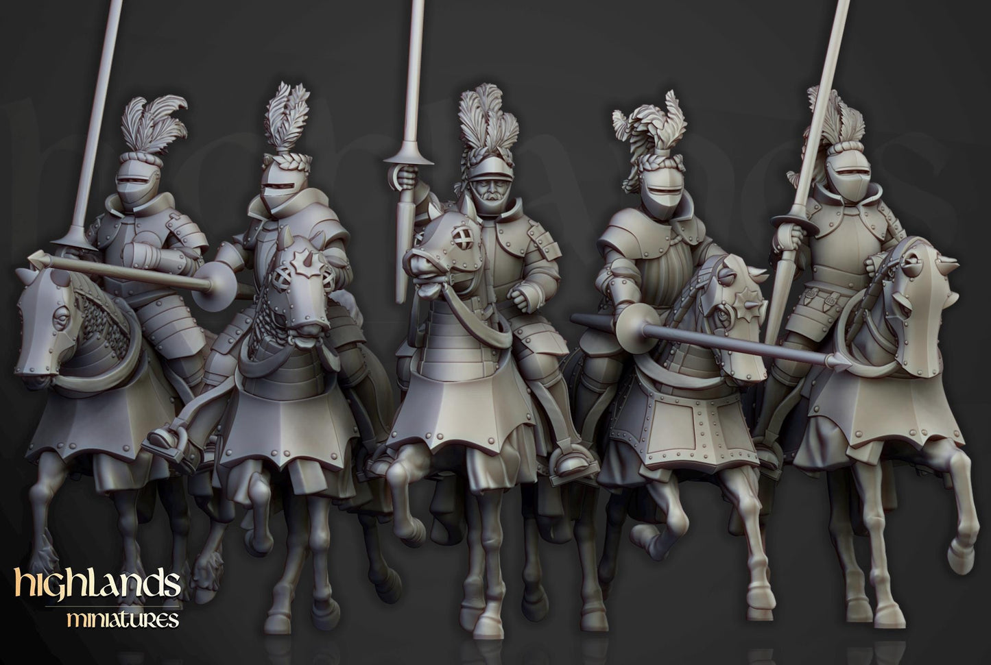 Sunland Knights on Horse with Command Group 10 multipart models Highland Miniatures Cavalry various scales (US tariffs are pre-paid by us)