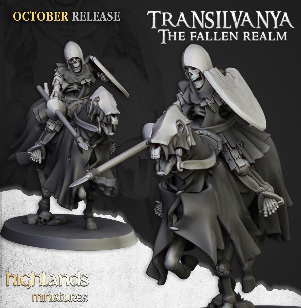 Skeleton Knights with Command Group 10 models Highland Miniatures Transilvanya Undead Cavalry various scales (US tariffs are pre-paid by us)