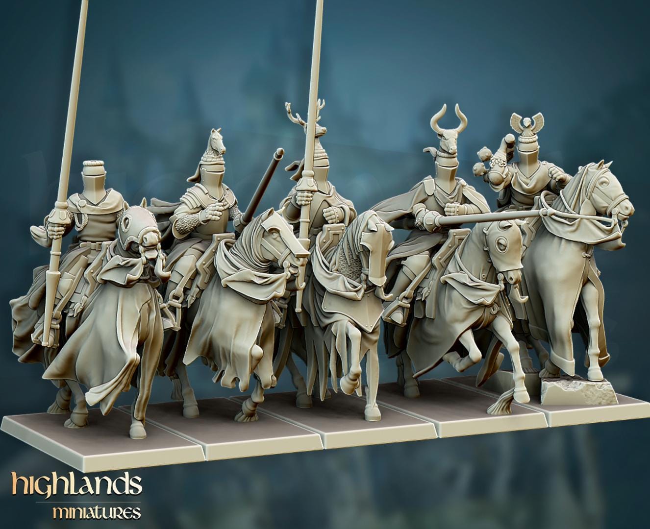 Grail Knights with Command Group 10 models Highland Miniatures Cavalry various scales (US tariffs are pre-paid by us)