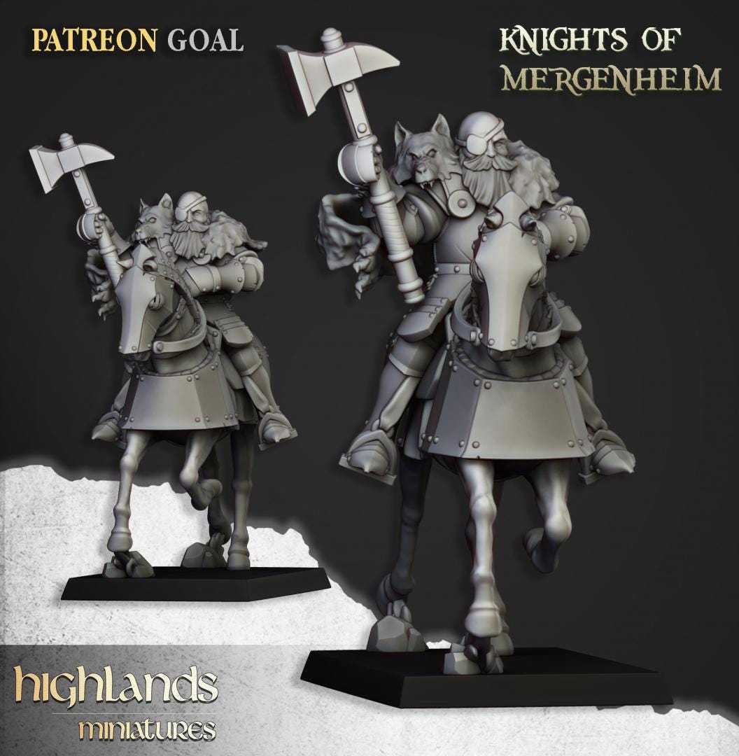 Knights of Mergenheim with Command Group 10 models Highland Miniatures Cavalry various scales (US tariffs are pre-paid by us)