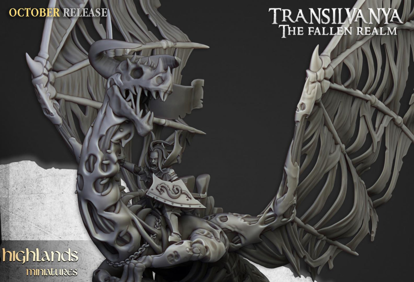 Vampire Lady on Zombie Dragon with Scenic Base Highland Miniatures Transilvanya Undead Hero Various Scales (US tariffs are pre-paid by us)