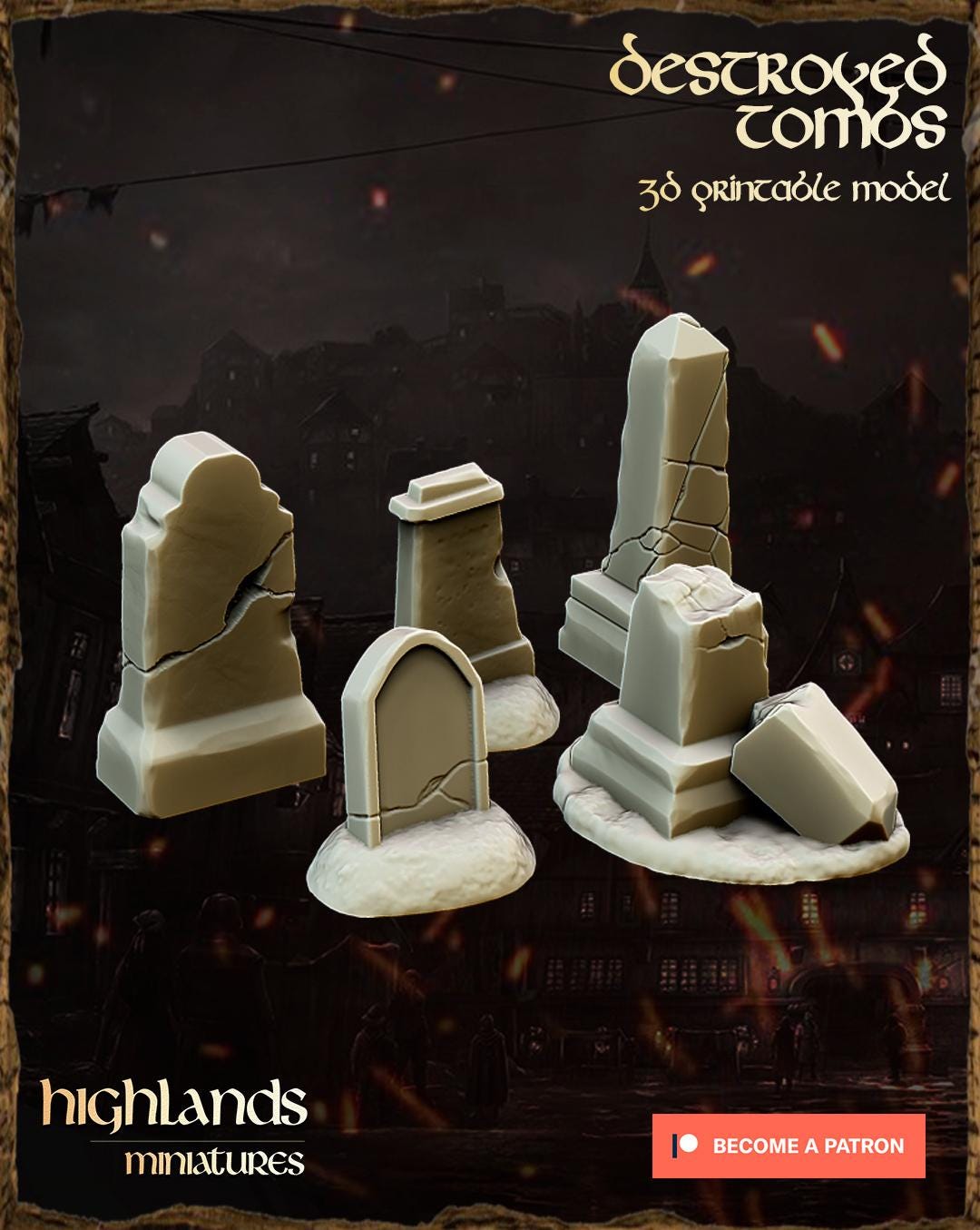 Tombstones 5 models Highland Miniatures Terrain Various Scales (US tariffs are pre-paid by us)
