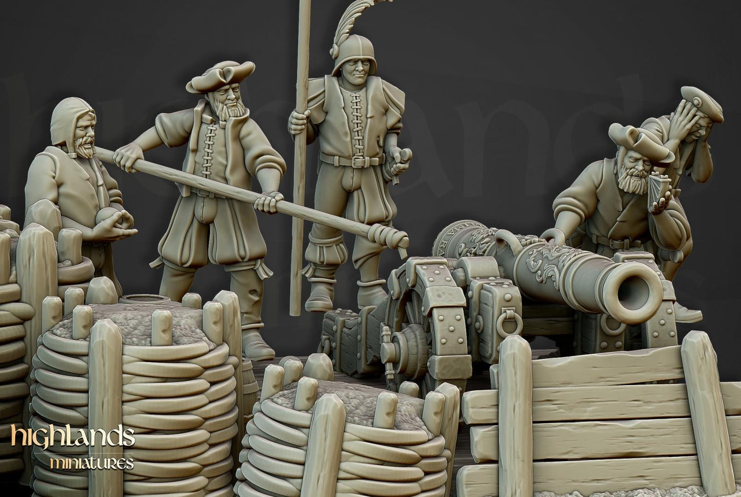 Sunland Artillery Battery with Crew, Cannon, Mortar, Volley Gun Highland Miniatures Various Scales