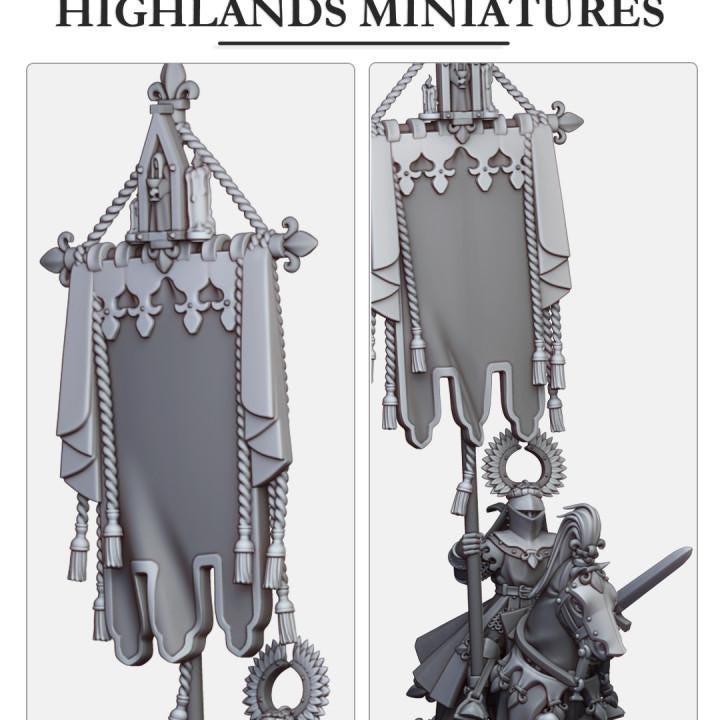 Battle Standard Bearer on Horse with Banner Highland Miniatures Hero Various Scales (US tariffs are pre-paid by us)