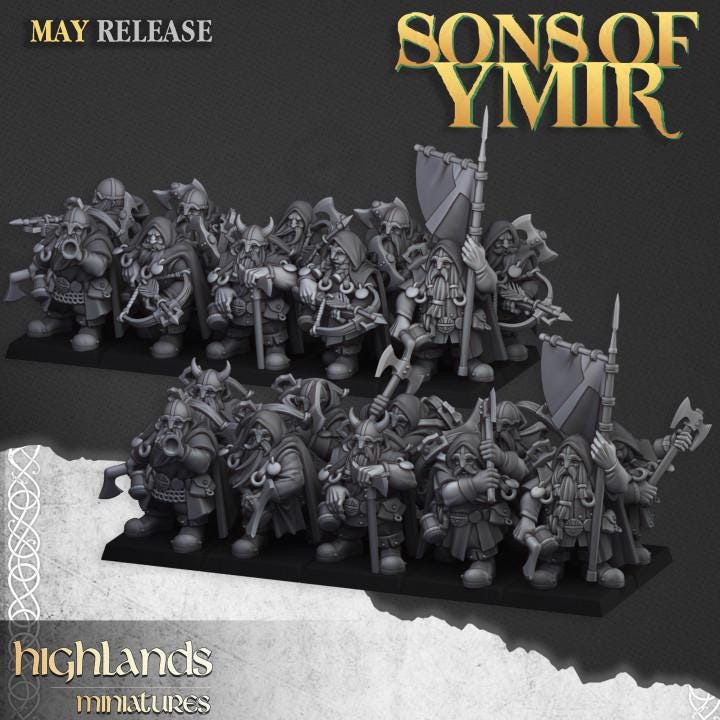 Dwarf Rangers 4 Variants with Command Group 10 models Highland Miniatures Various Scales (US tariffs are pre-paid by us)