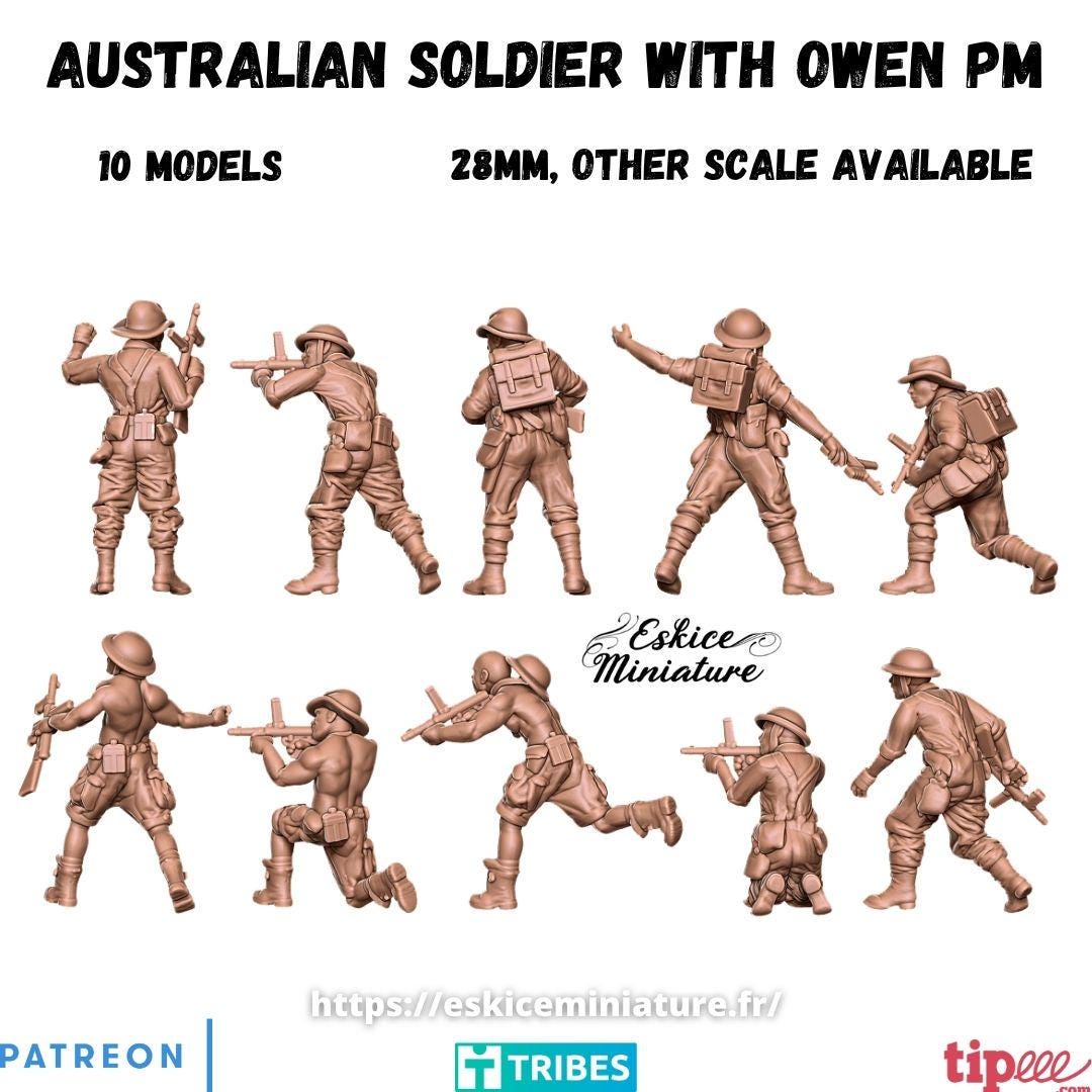 WWII Australian Infantry Squad with Owen SMG Squad (10 models) Various Scales Historical Wargaming (US tariffs are pre-paid by us)