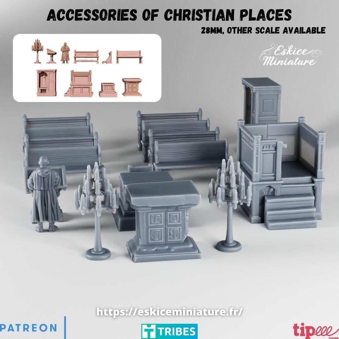 Wargaming Terrain Church Monastery Accessories Altar Pews Etc Various Scales Historical Wargaming (US tariffs are pre-paid by us)