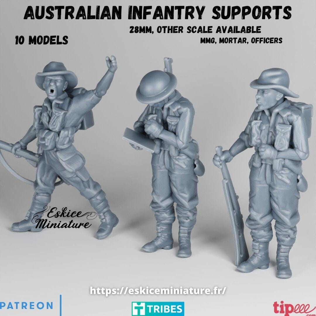 WWII Australian Support Weapons Set MMG Mortar Officers (10 models) Various Scales Historical Wargaming (US tariffs are pre-paid by us)