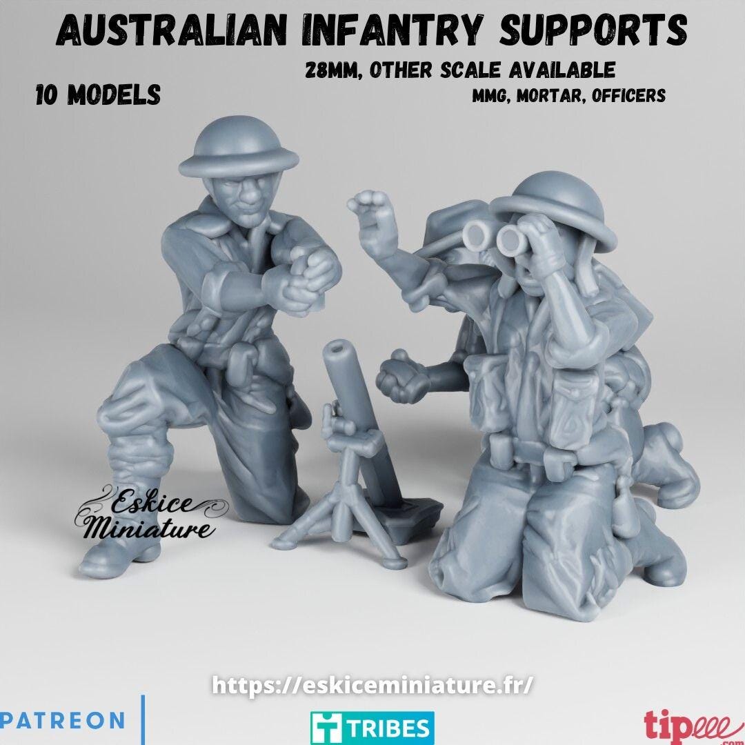 WWII Australian Support Weapons Set MMG Mortar Officers (10 models) Various Scales Historical Wargaming (US tariffs are pre-paid by us)
