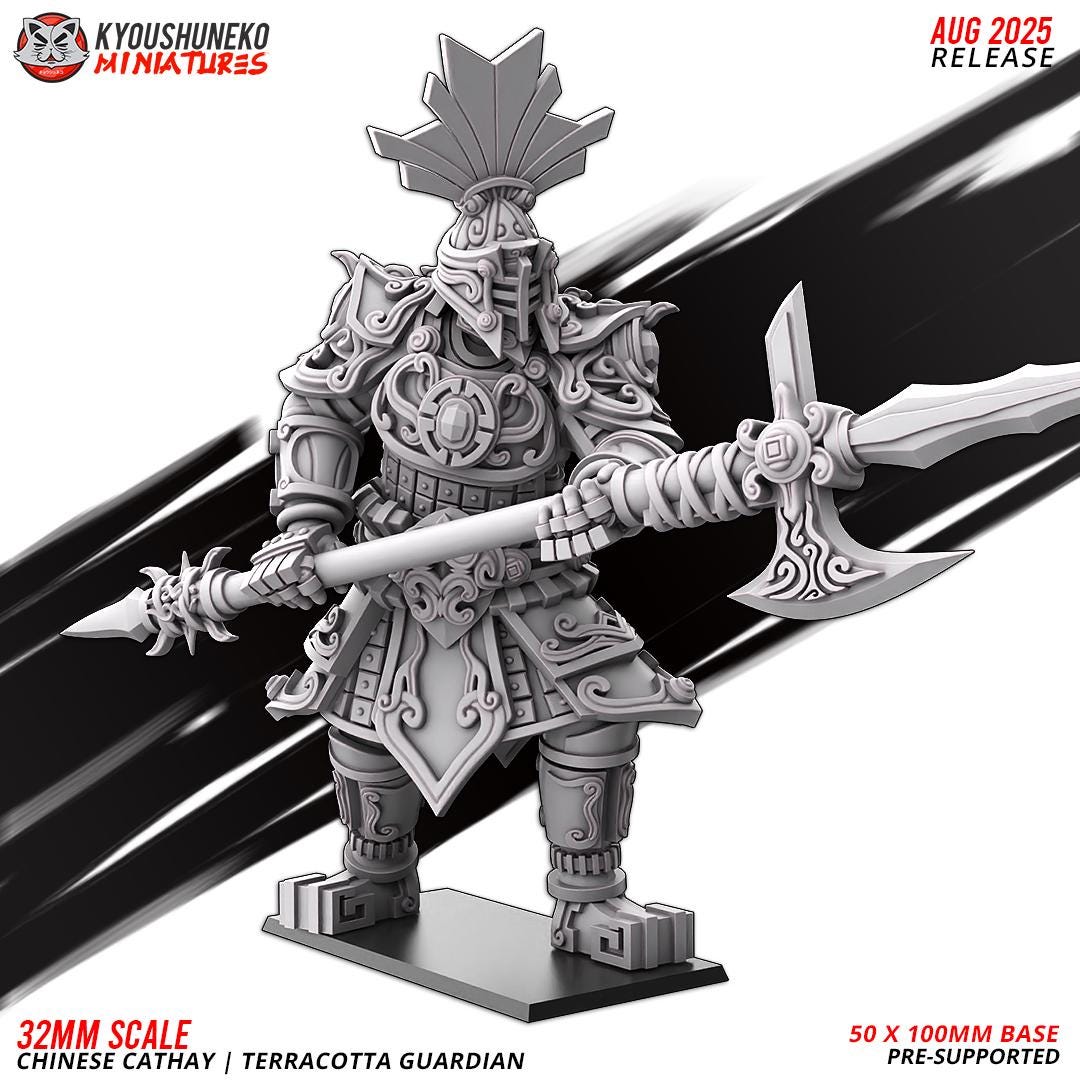 Ancient Chinese Cathay Terracotta Guardian (ap. 20cm high in 1/56 scale) Various Scales Historical Wargaming (US tariffs are pre-paid by us)