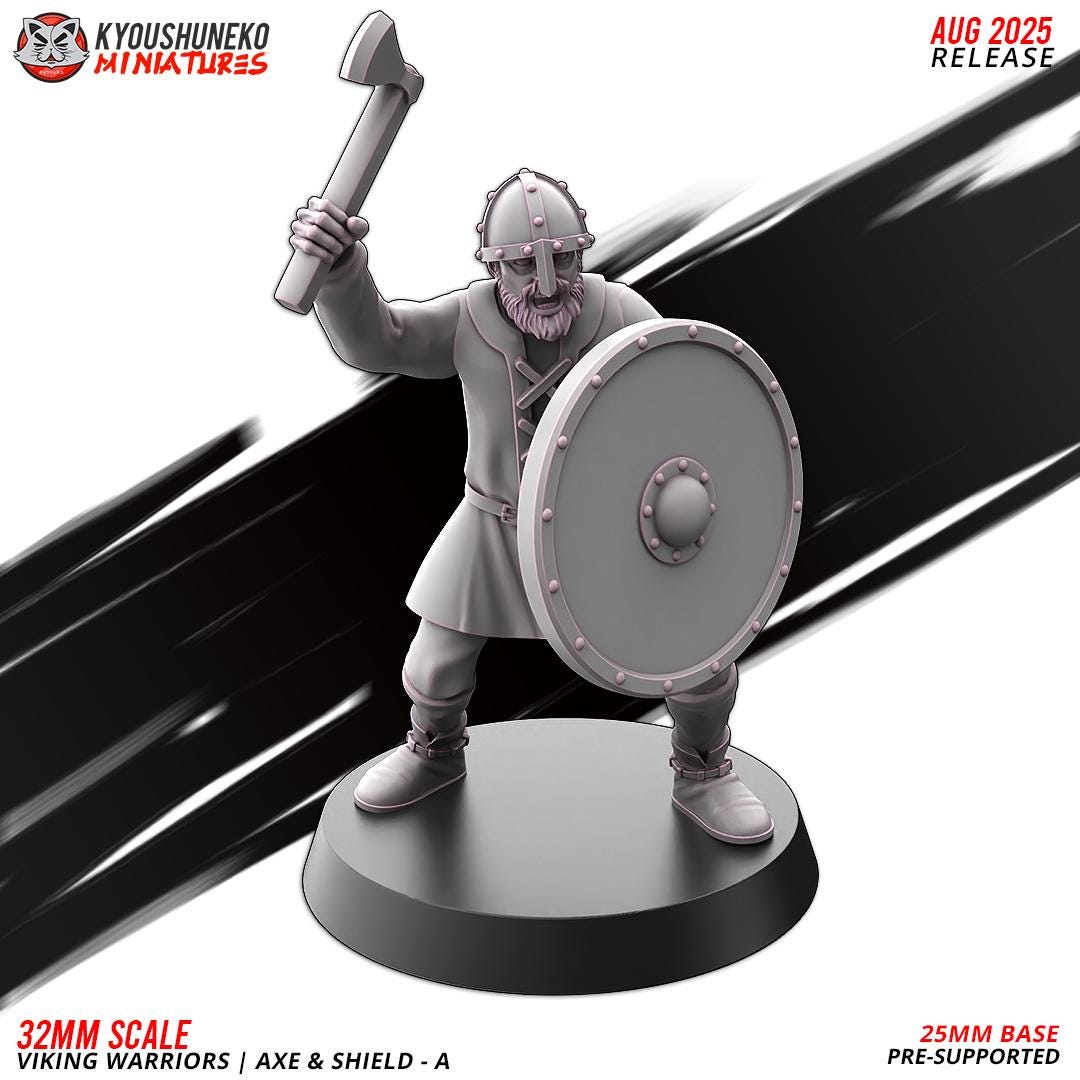 Medieval Viking Warriors with Axes and Shields Unit (10 Models) Various Scales Historical Wargaming (US tariffs are pre-paid by us)