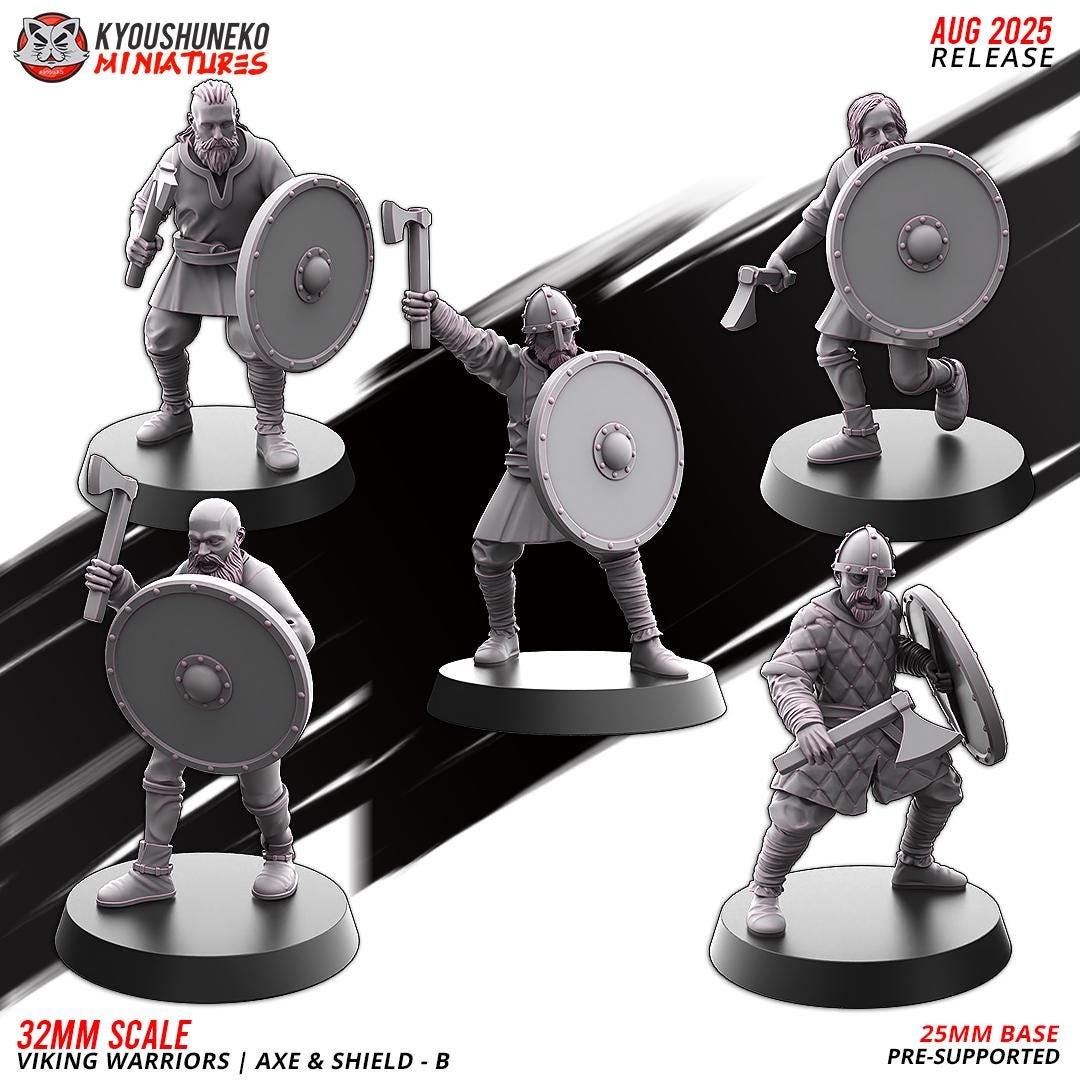 Medieval Viking Warriors with Axes and Shields Unit (10 Models) Various Scales Historical Wargaming (US tariffs are pre-paid by us)
