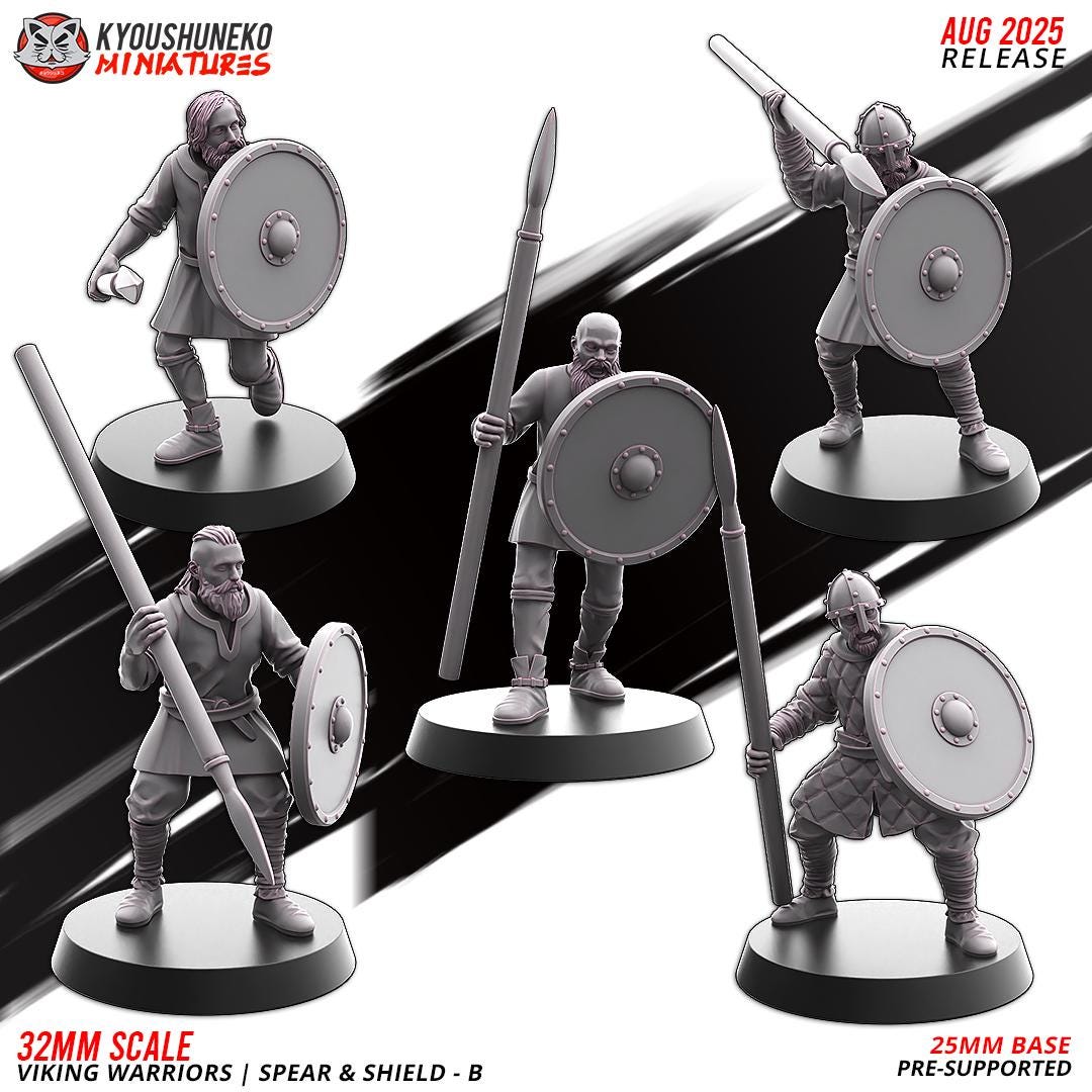 Medieval Viking Warriors with Spears and Shields Unit (10 Models) Various Scales Historical Wargaming (US tariffs are pre-paid by us)