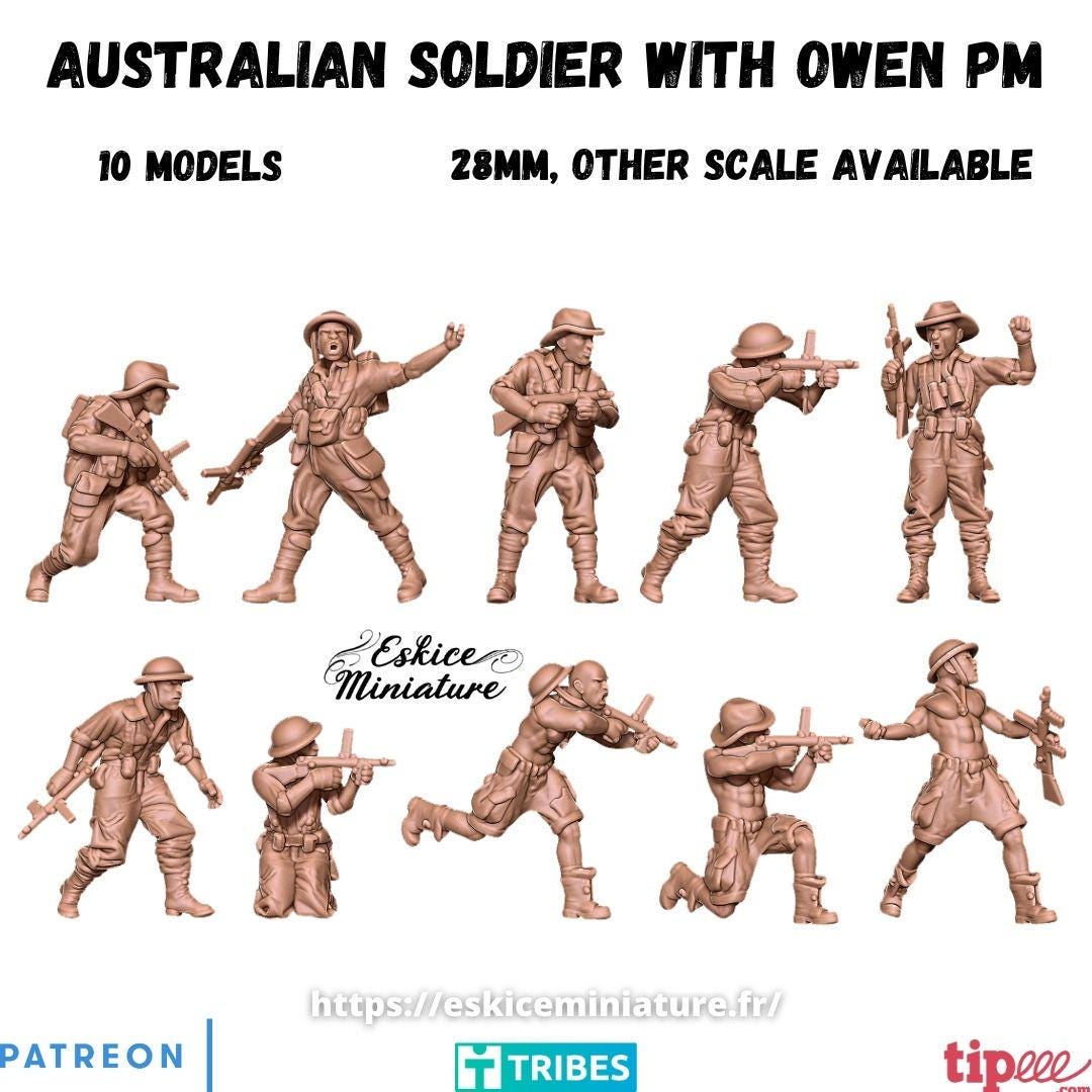 WWII Australian Infantry Squad with Owen SMG Squad (10 models) Various Scales Historical Wargaming (US tariffs are pre-paid by us)