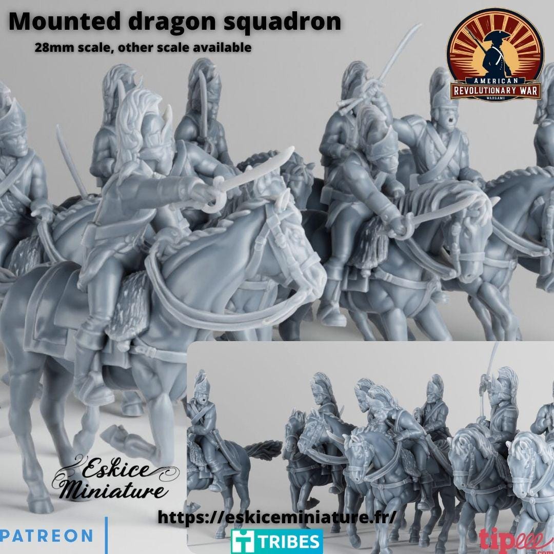 American Revolutionary War Mounted Dragons (10 models) Various Scales Historical Wargaming (US tariffs are pre-paid by us)