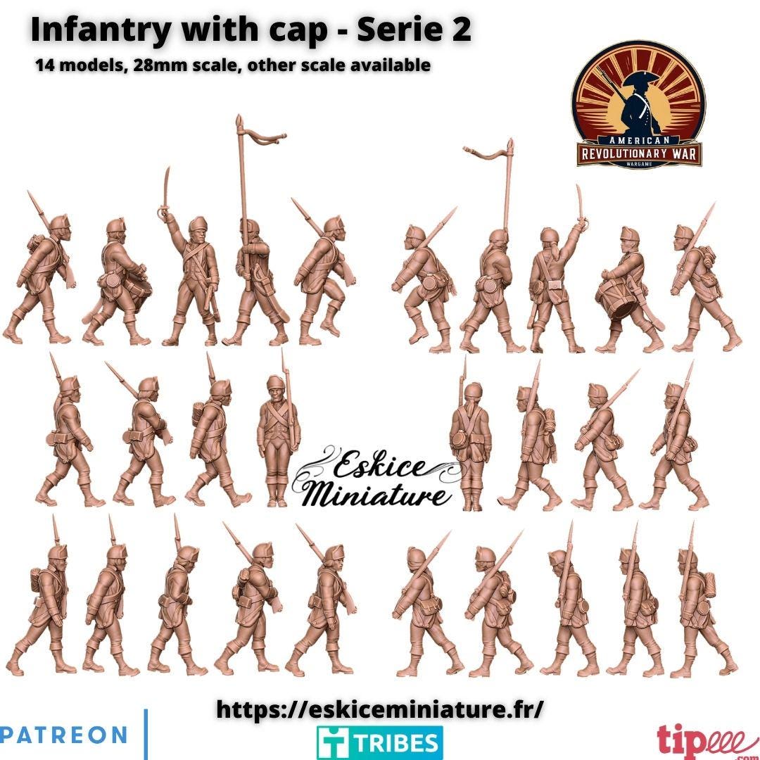 American Revolutionary War Line Infantry Unit 3 (14 models) Various Scales Historical Wargaming (US tariffs are pre-paid by us)
