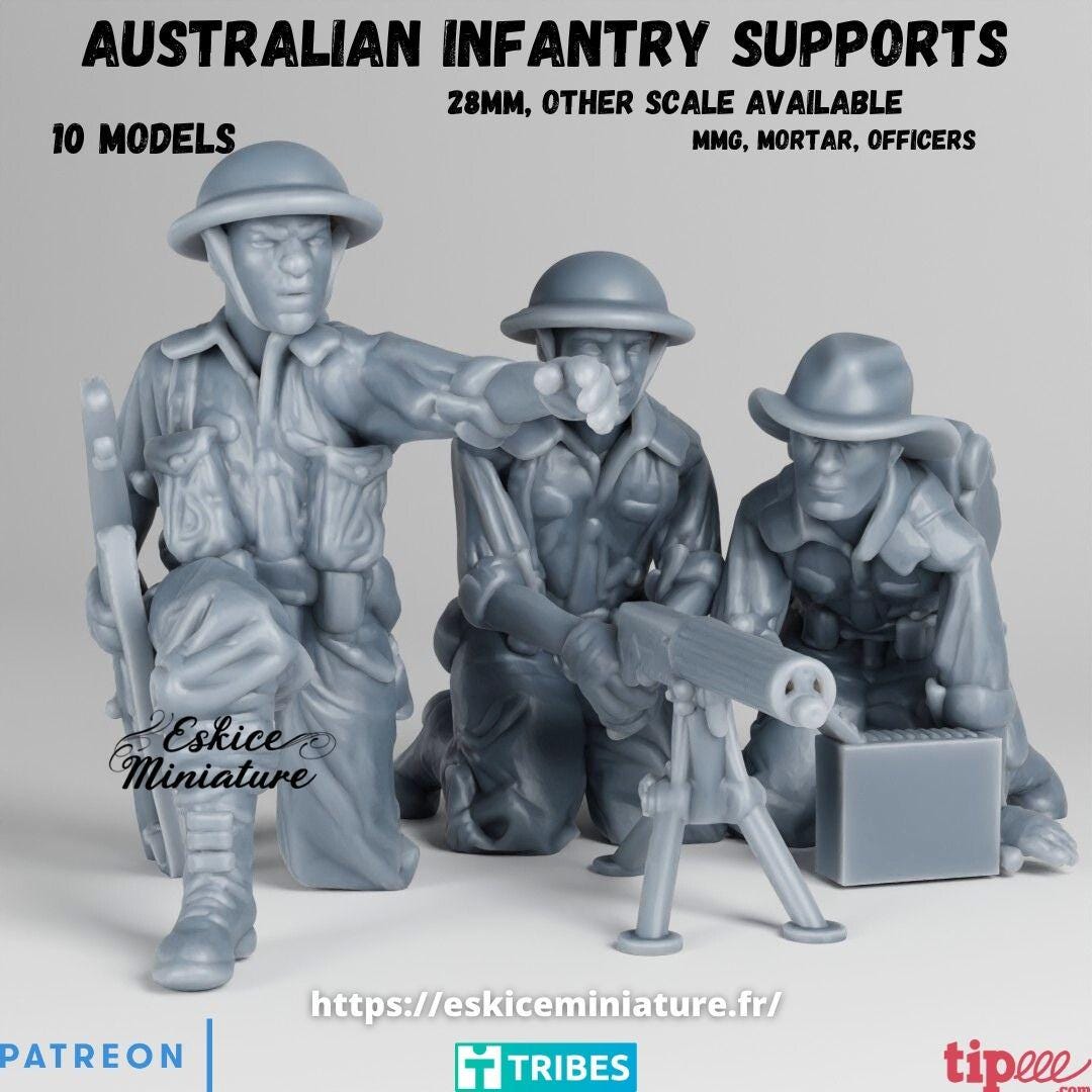 WWII Australian Support Weapons Set MMG Mortar Officers (10 models) Various Scales Historical Wargaming (US tariffs are pre-paid by us)