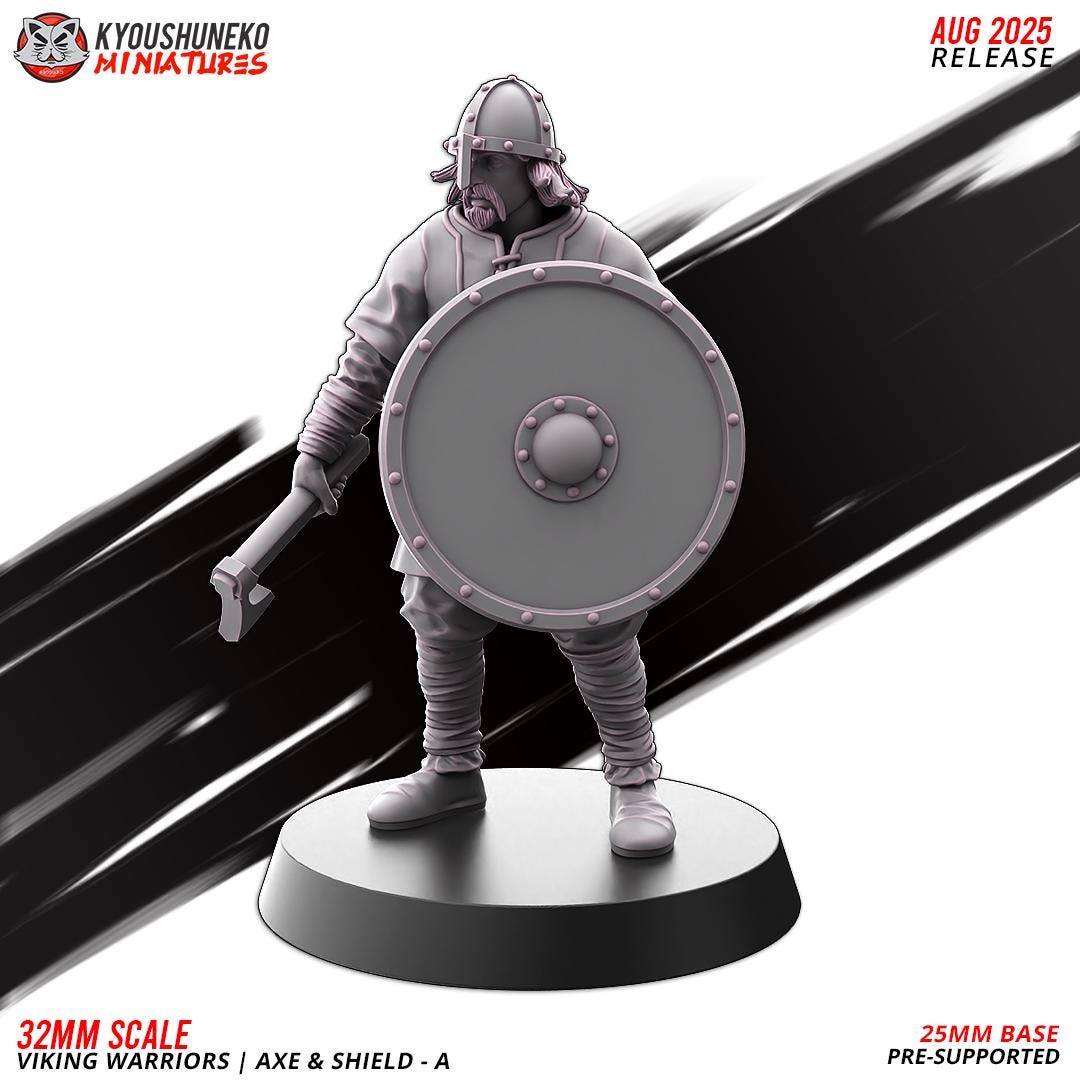 Medieval Viking Warriors with Axes and Shields Unit (10 Models) Various Scales Historical Wargaming (US tariffs are pre-paid by us)