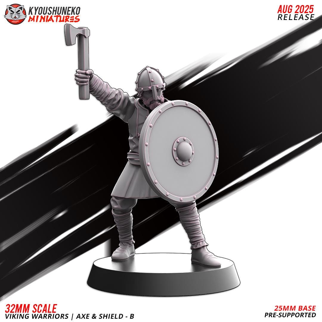 Medieval Viking Warriors with Axes and Shields Unit (10 Models) Various Scales Historical Wargaming (US tariffs are pre-paid by us)
