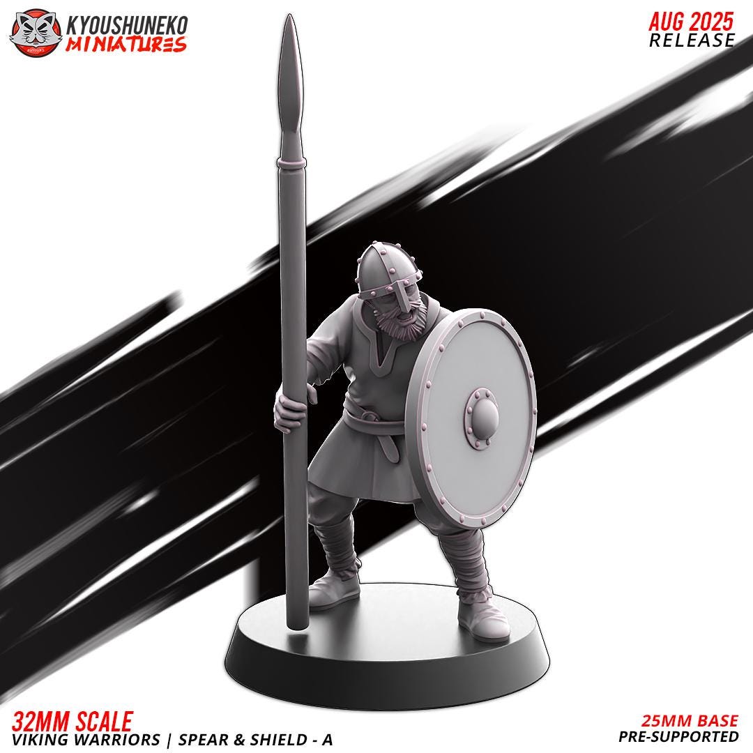 Medieval Viking Warriors with Spears and Shields Unit (10 Models) Various Scales Historical Wargaming (US tariffs are pre-paid by us)