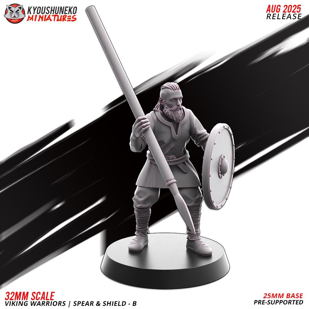 Medieval Viking Warriors with Spears and Shields Unit (10 Models) Various Scales Historical Wargaming (US tariffs are pre-paid by us)