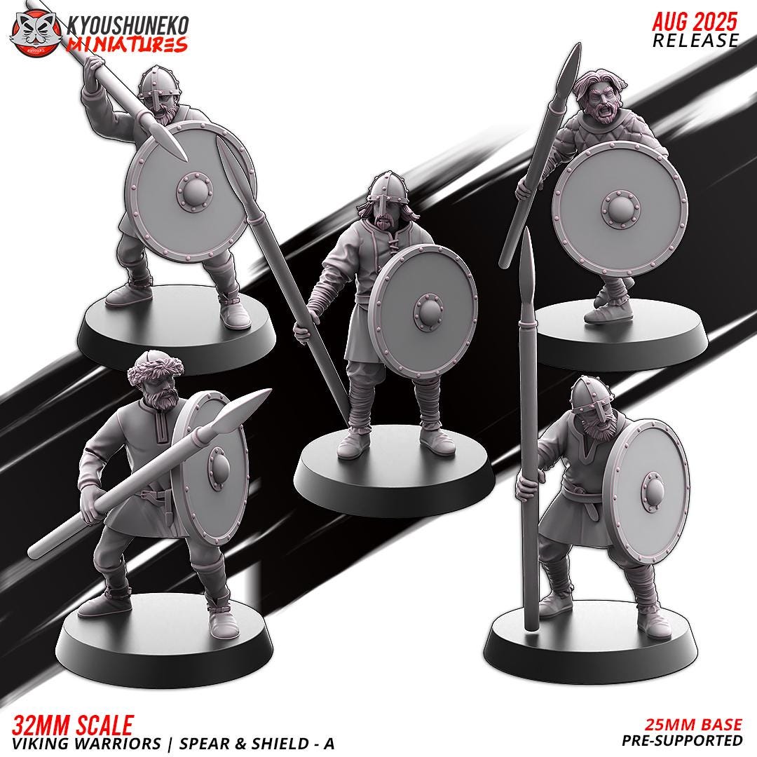 Medieval Viking Warriors with Spears and Shields Unit (10 Models) Various Scales Historical Wargaming (US tariffs are pre-paid by us)