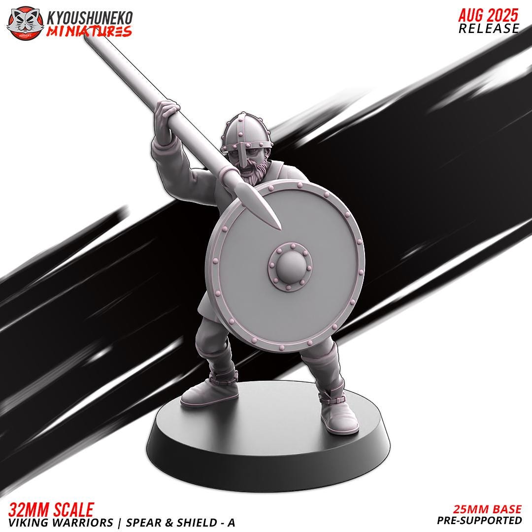 Medieval Viking Warriors with Spears and Shields Unit (10 Models) Various Scales Historical Wargaming (US tariffs are pre-paid by us)